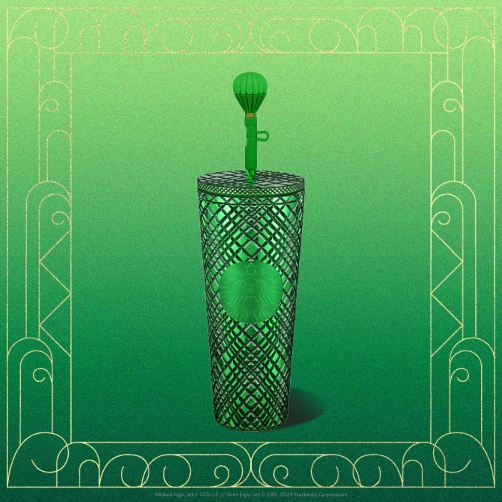 STARBUCKS x WICKED Gemstone Cold Cup with Emerald City Straw Topper - 24…